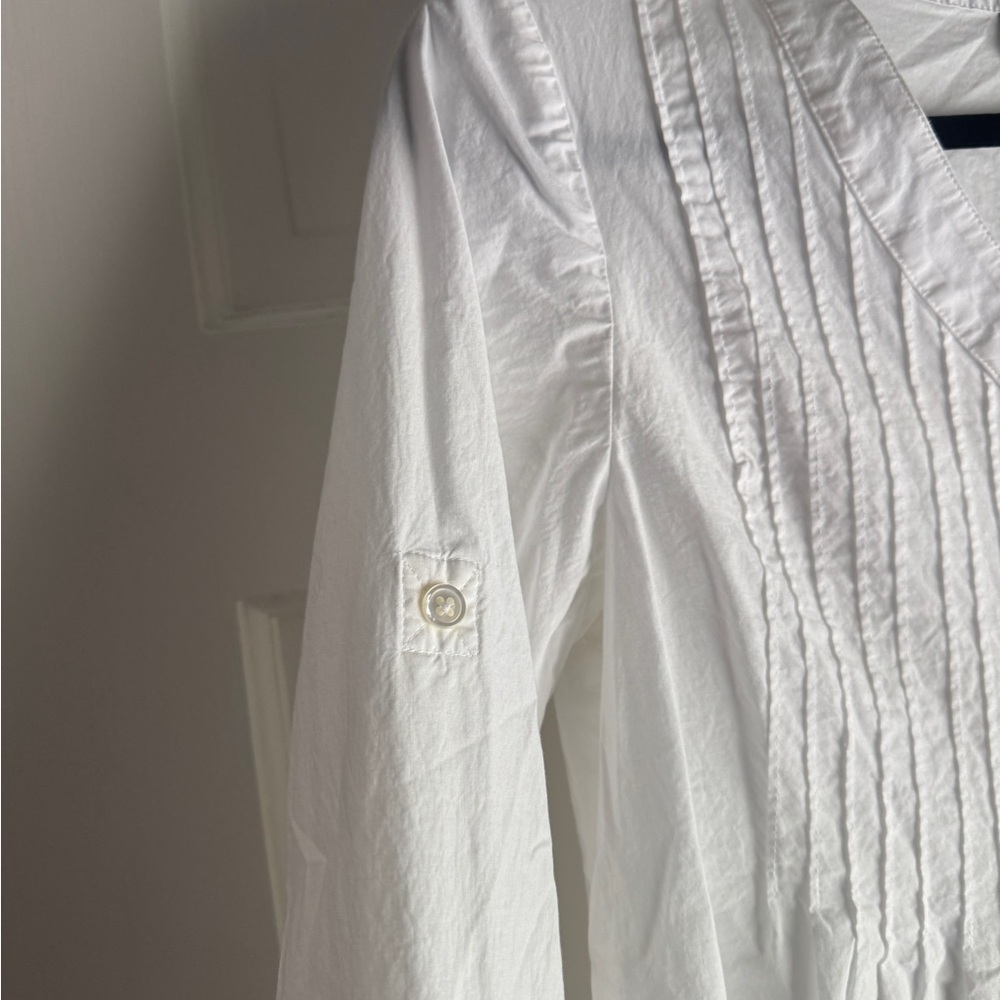 J. Jill 100% Cotton White Pintuck Button Up Blouse - Picture 4 of 6